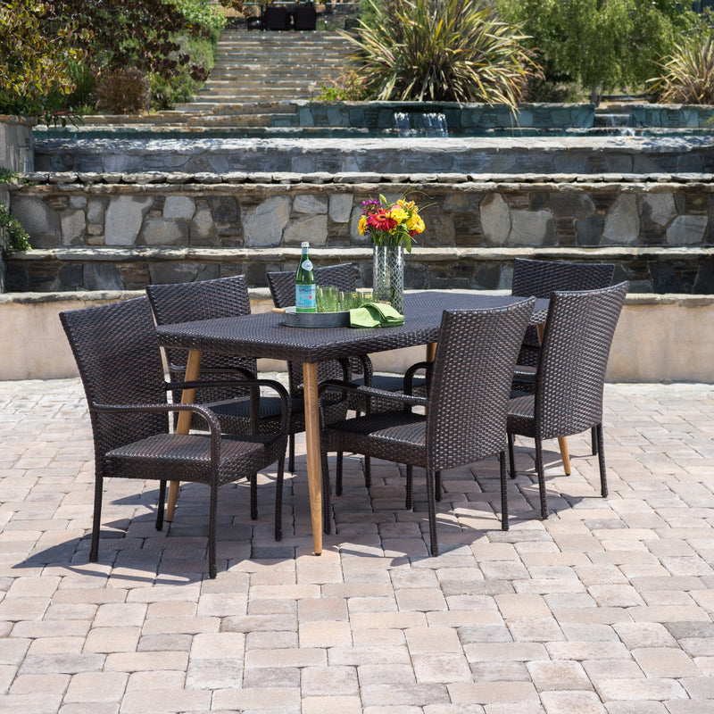 Outdoor 7 Piece Multi-brown Wicker Dining Set - NH860103