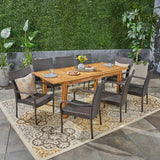 Outdoor 7 Piece Wood and Wicker Expandable Dining Set - NH544503