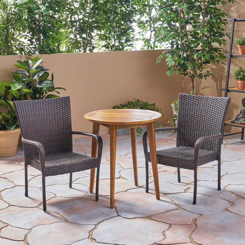 Outdoor 3 Piece Wood and Wicker Bistro Set - NH672503