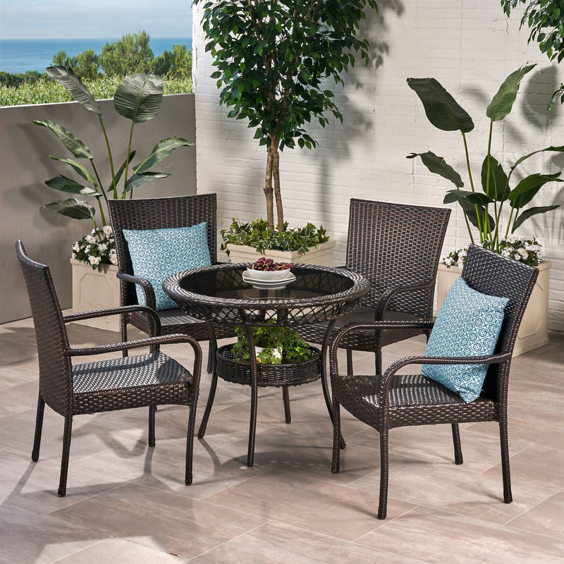Outdoor Multibrown Wicker  5pc Dining Set - NH886592
