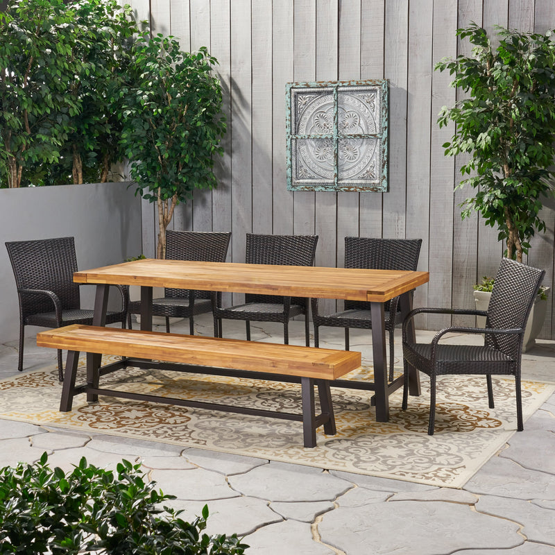 Outdoor Rustic Acacia Wood 8 Seater Dining Set with Dining Bench - NH669013