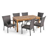 Outdoor 7 Piece Wood and Wicker Expandable Dining Set - NH544503
