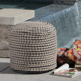 Outdoor Handcrafted Modern Water-Resistant Fabric Cylinder Pouf Ottoman - NH751303