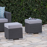 Outdoor 16 Inch Wicker Ottoman Seat with Water Resistant Cushion - NH124303