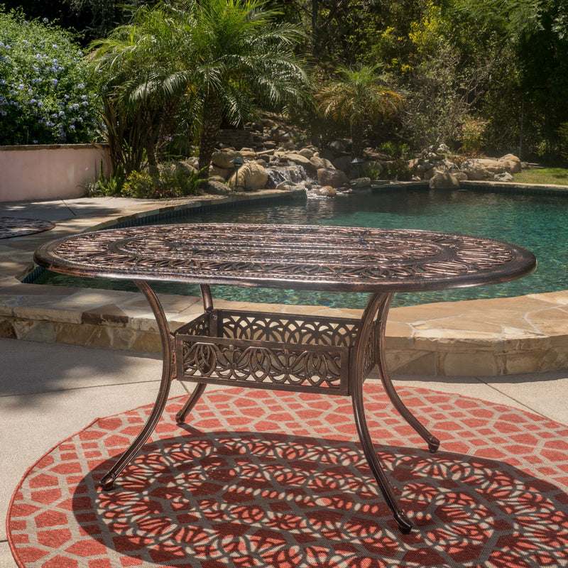 Home Haitian Outdoor Cast Aluminum Oval Dining Table - NH235692