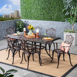 Outdoor 6-Seater Cast Aluminum Rectangular-Table Dining Set - NH733603