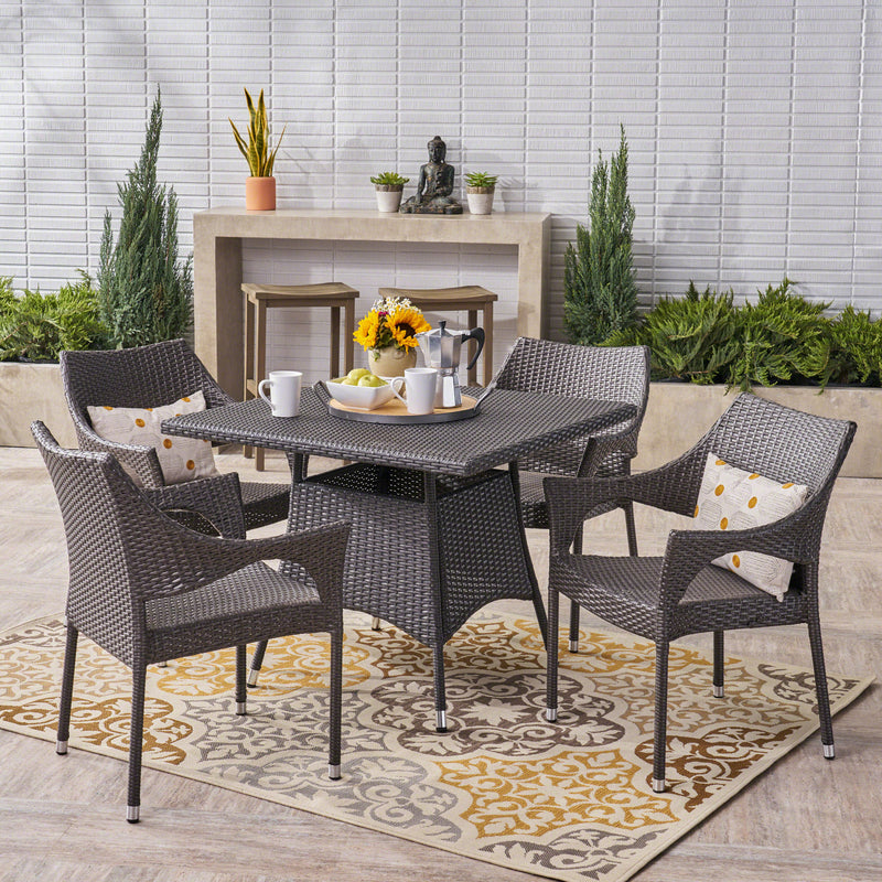 Outdoor 5 Piece Wicker Dining Set, Grey - NH127403