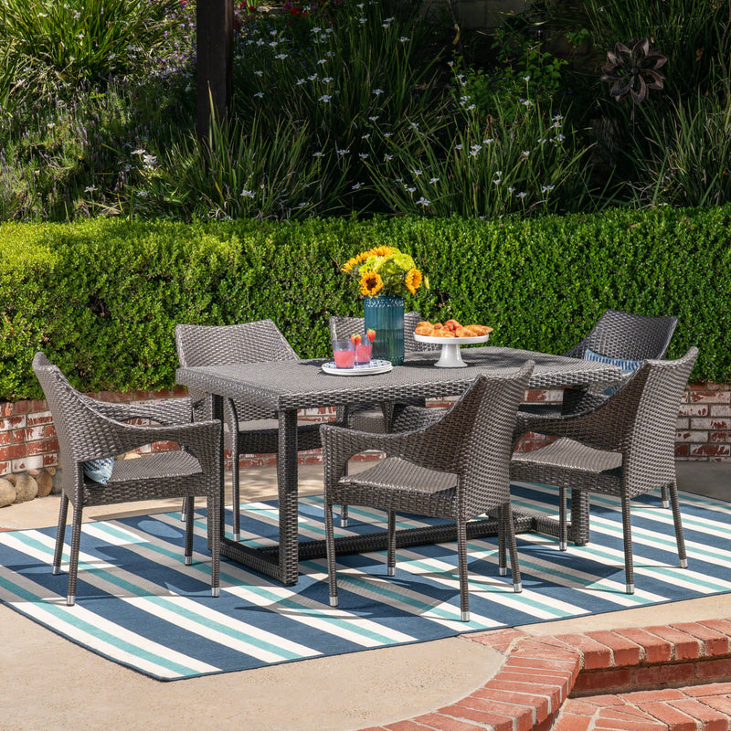 Outdoor 7 Piece Wicker Dining Set, Grey - NH237403