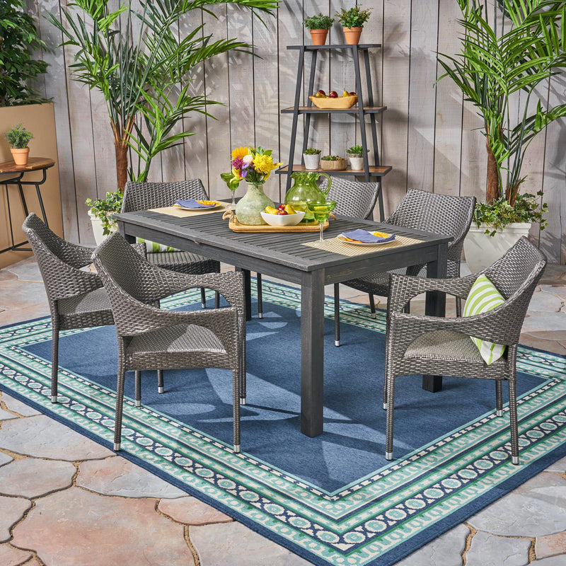 Outdoor Wood and Wicker Expandable Dining Set - NH754503