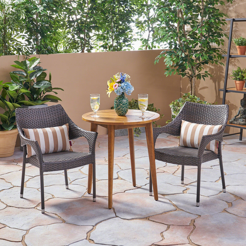 Outdoor 3 Piece Wood and Wicker Bistro Set - NH772503