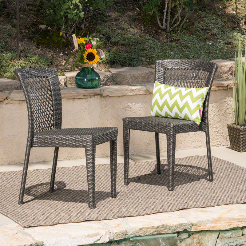 Outdoor Gray Wicker Stackable Dining Chairs - NH394403