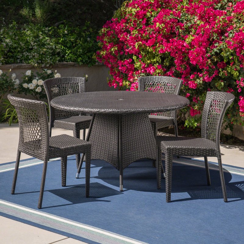 Outdoor 5 Piece Grey Wicker Dining Set - NH805403