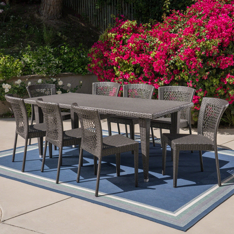 Outdoor 9 Piece Wicker Dining Set, Grey - NH515403