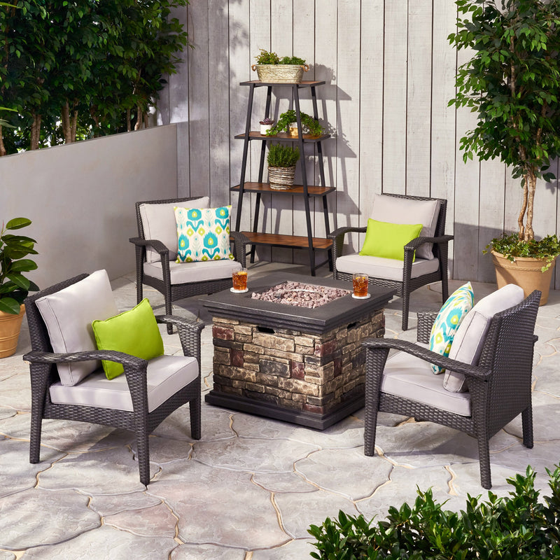 Outdoor 4 Club Chair Chat Set with Fire Pit - NH849903