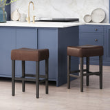 Backless Brown Leather Counter Stools (Set of 2) - NH625732
