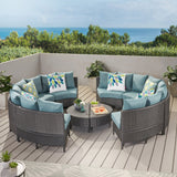 Outdoor 10 Piece Gray Wicker Sectional Sofa Set with Teal Cushions - NH406203