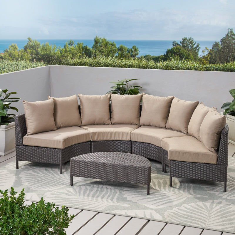 Outdoor 4 Seater Curved Wicker Sectional Sofa Set with Coffee Table - NH763932