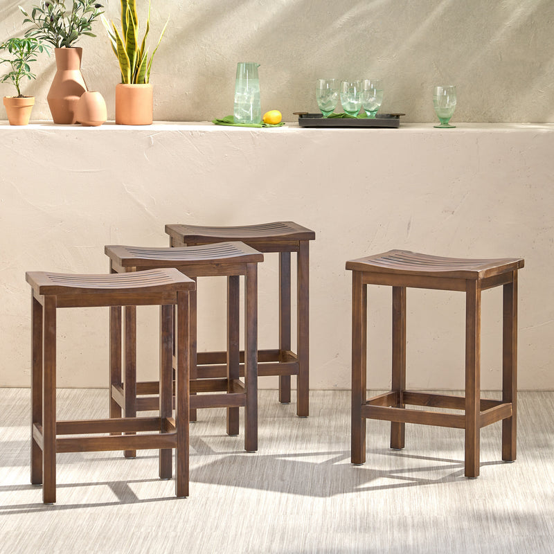 Outdoor Mahogany Brown Finish Acacia Wood Counter Stools - NH500403