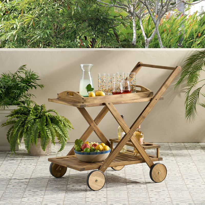 Natural Wood Stained Kitchen Serving Cart - NH656592