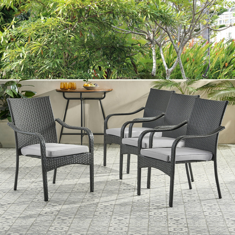 Grey Wicker Stackable Patio Armchairs (Set of 4) - NH454992