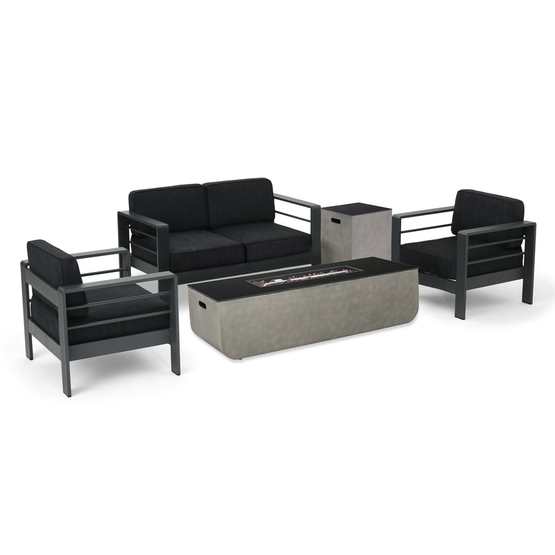 Outdoor 4 Seater Aluminum Chat Set with Fire Pit - NH126213