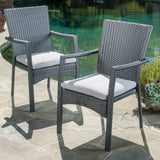 Outdoor 3 Piece Grey Wicker Dining Set with Cushions - NH002003