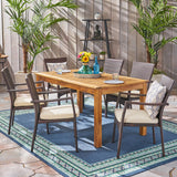 Outdoor 7 Piece Wood and Wicker Expandable Dining Set - NH954503