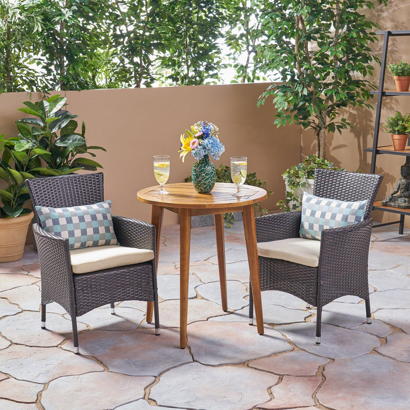 Outdoor 3 Piece Wood and Wicker Bistro Set - NH972503