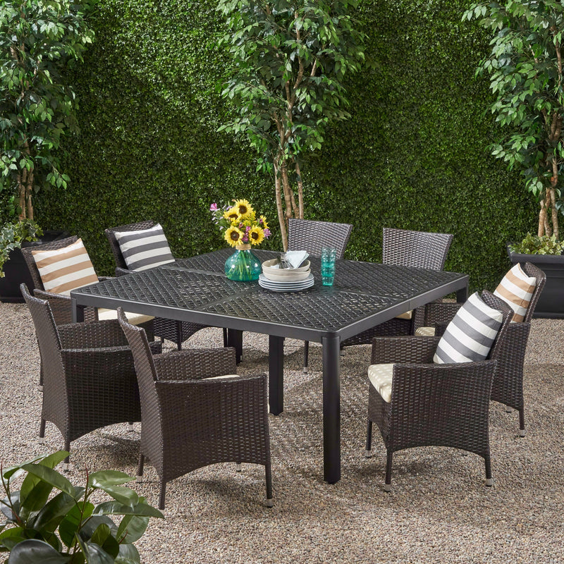 Outdoor Aluminum and Wicker 8 Seater Dining Set - NH193903