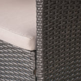 Outdoor 3 Piece Wicker Bistro Set, Grey with Silver Cushions - NH027403