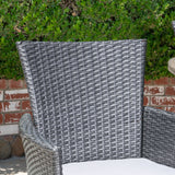 Outdoor 3 Piece Wood and Wicker Bistro Set, Gray and Gray - NH761503