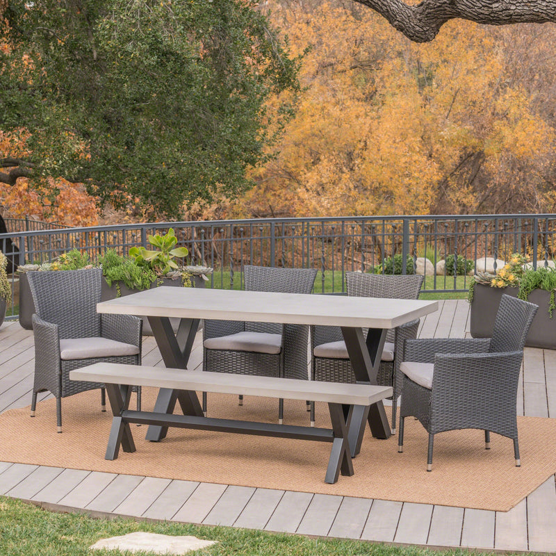 Outdoor 6 Piece Grey Wicker Dining Set - NH883303