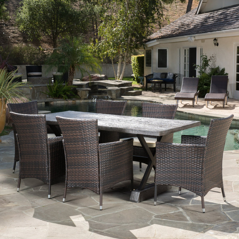 Outdoor 7 Piece Lightweight Concrete Dining Set - NH019592