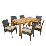 Outdoor 7 Piece Wood and Wicker Expandable Dining Set - NH154503