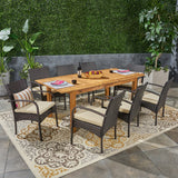 Outdoor 7 Piece Wood and Wicker Expandable Dining Set - NH154503