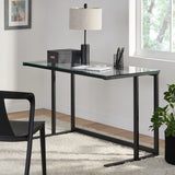 Modern Rectangular Black Iron and Glass Computer Desk - NH626692