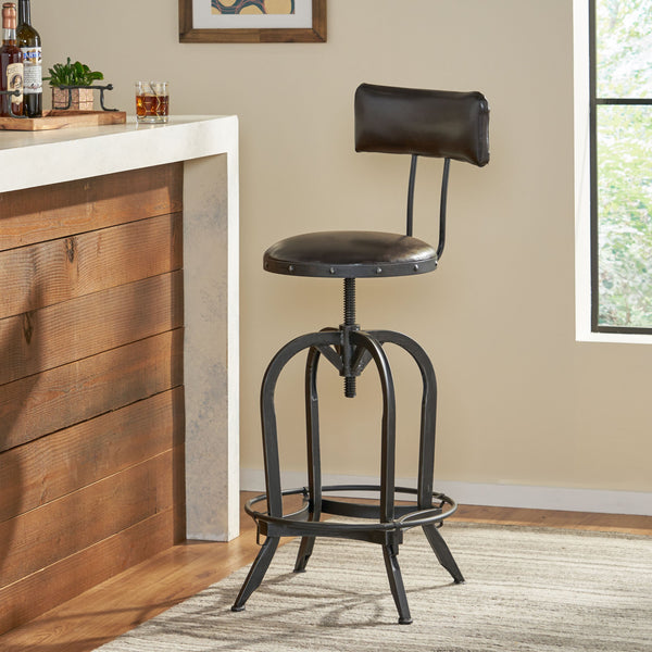 Metal Industrial Adjustable Barstool With Backrest - NH629692