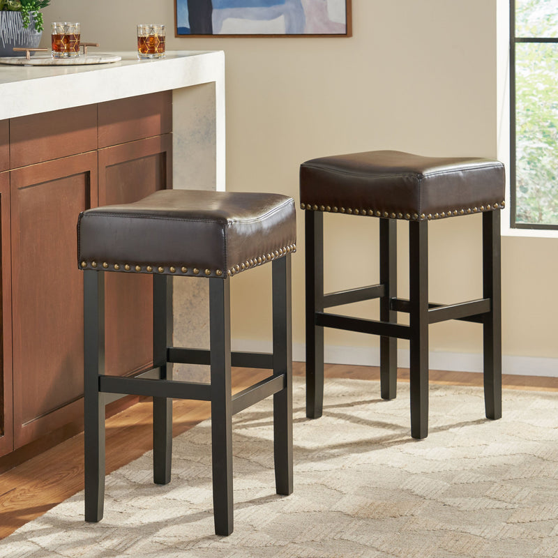 Backless Leather Counter and Bar Stool, Set of 2 - NH635832