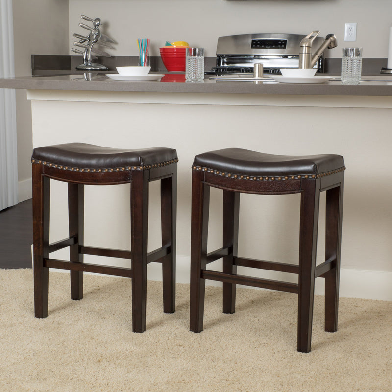 Backless Brown Leather 26-Inch Counter Stools (Set of 2 ) - NH216592