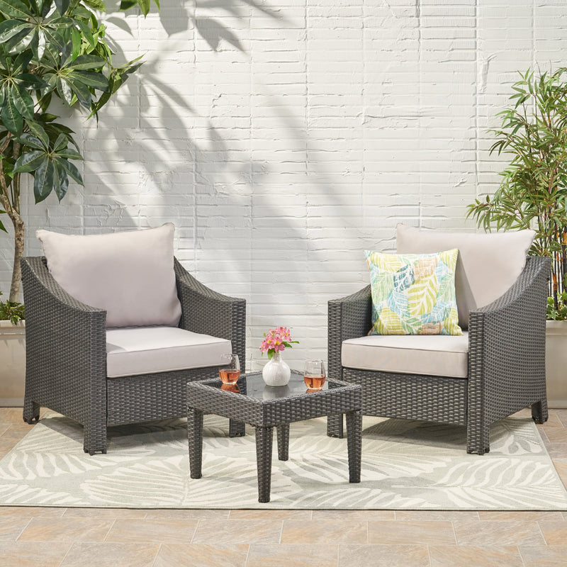 Outdoor 3pc Grey Polyethylene Chat Set - NH560692
