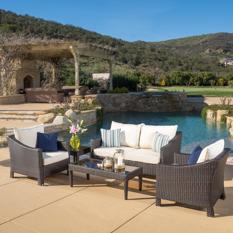 Outdoor 5-piece Wicker Chat Set with Cushions - NH260692