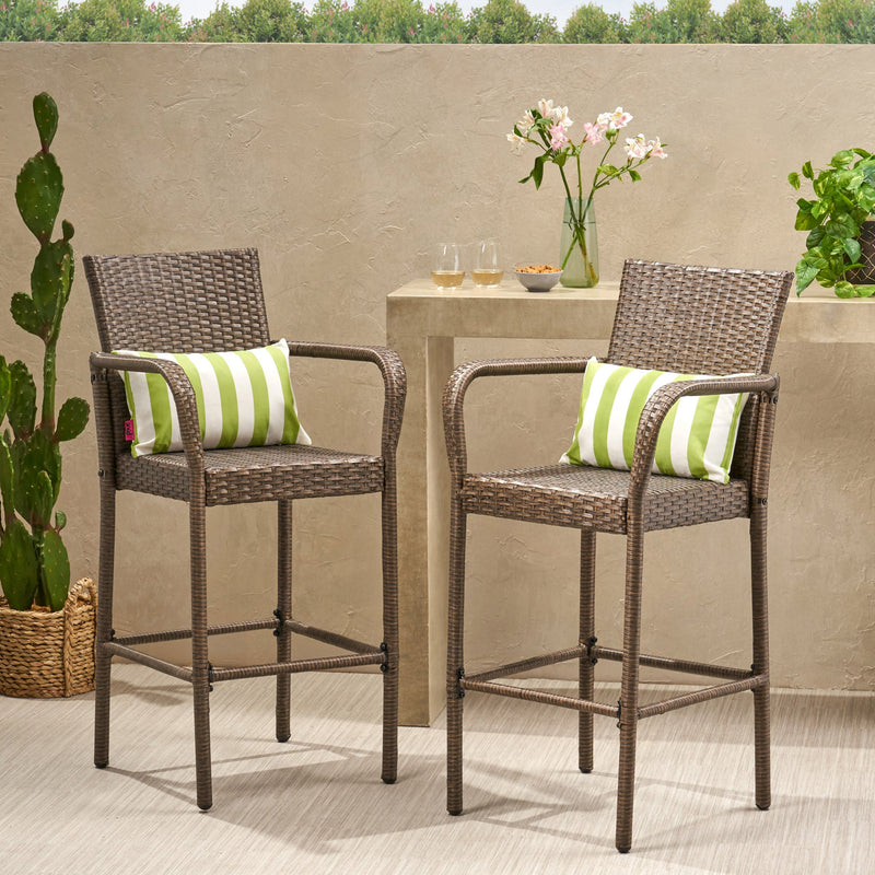 30-Inch Outdoor Mix Mocha Wicker Barstool - NH073003
