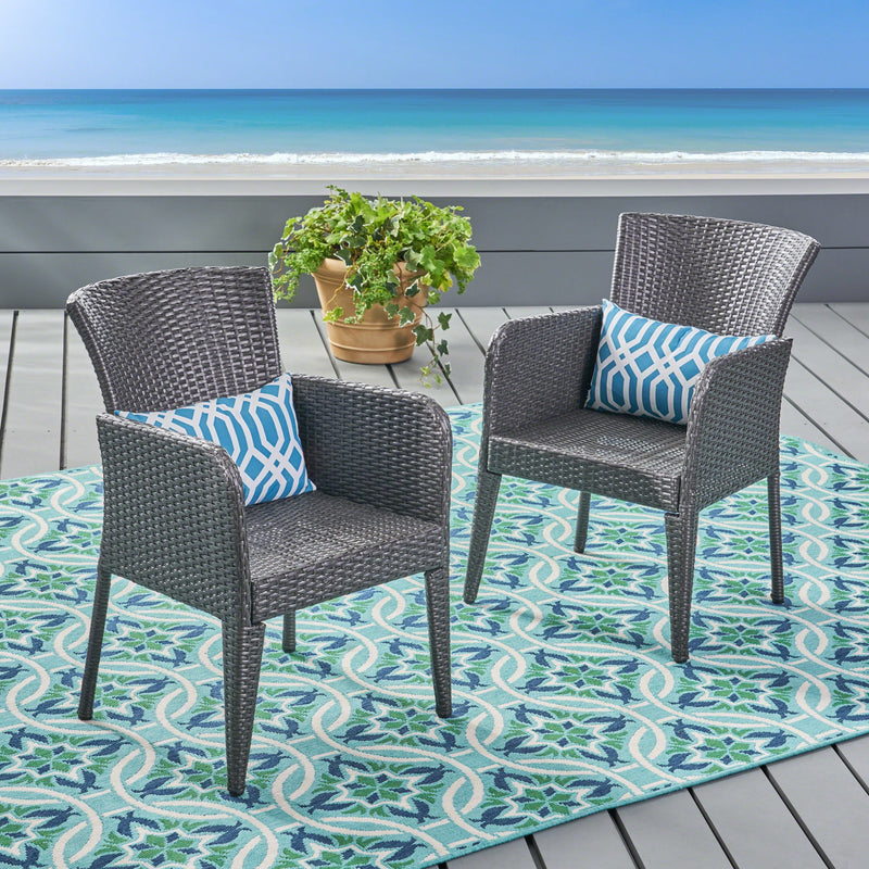 Outdoor Gray Wicker Dining Chair (Set of 2) - NH774403