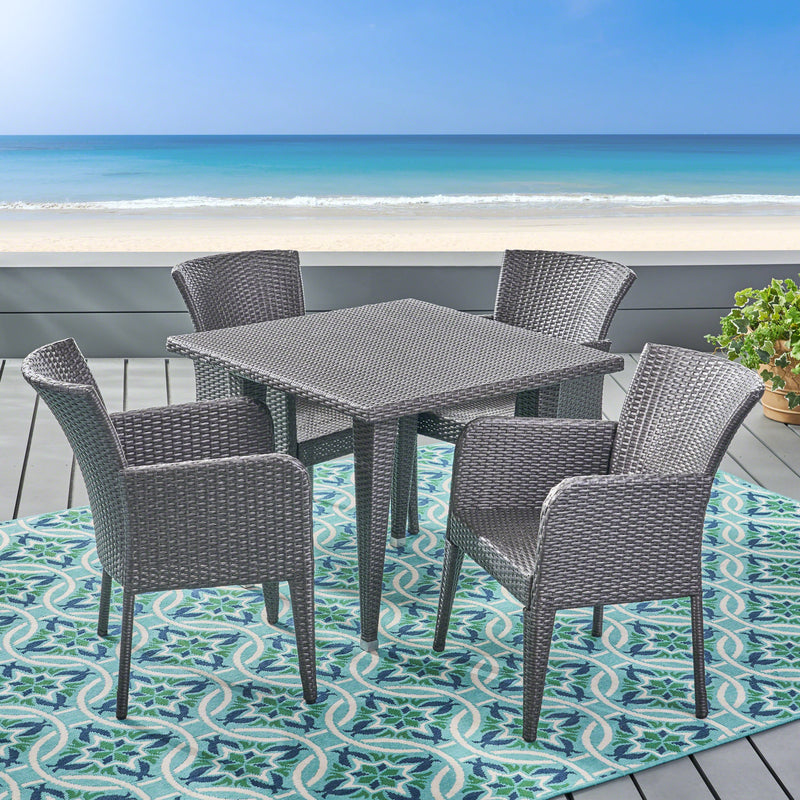 Outdoor 5 Piece Wicker Dining Set, Grey - NH025403