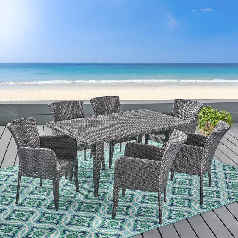 Outdoor 7 Piece Wicker Dining Set, Grey - NH125403