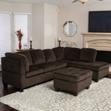 Contemporary Tufted Chocolate Brown Fabric Sectional Sofa Set - NH513692