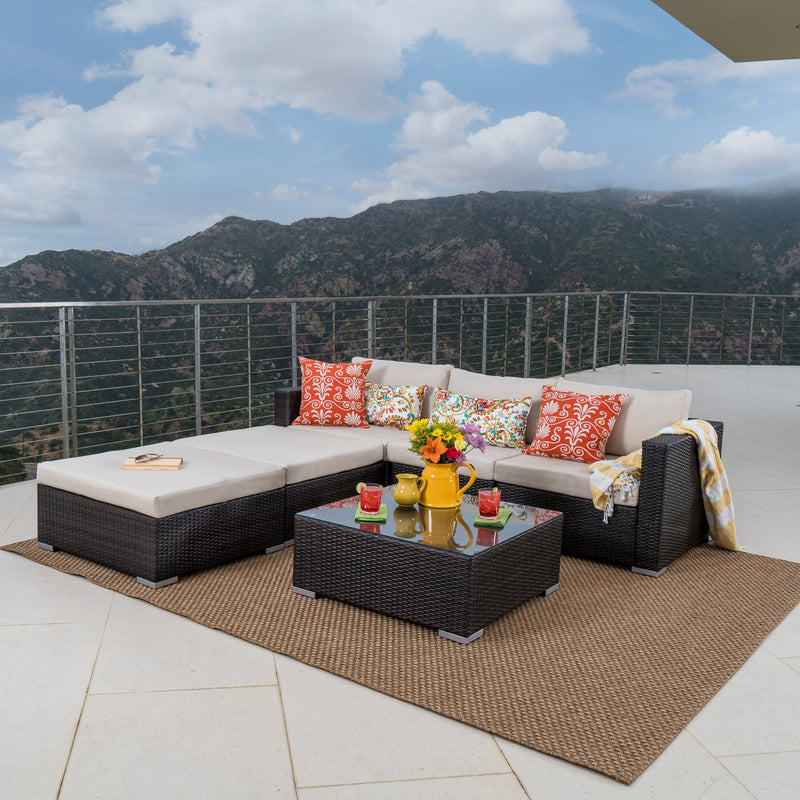 7pc Outdoor Wicker Sectional w/ Cushions - NH605003