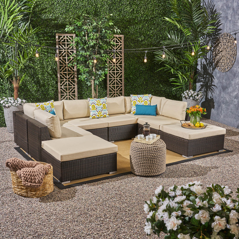 Outdoor 6 Seater Wicker Sofa Set with Aluminum Frame and Cushions - NH523403