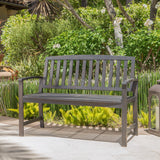 Outdoor Rustic Acacia Wood Bench with Open Slat Backrest - NH415003