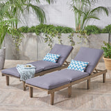 Outdoor Acacia Wood Chaise Lounge with Cushion, Gray and Dark Gray - NH673403